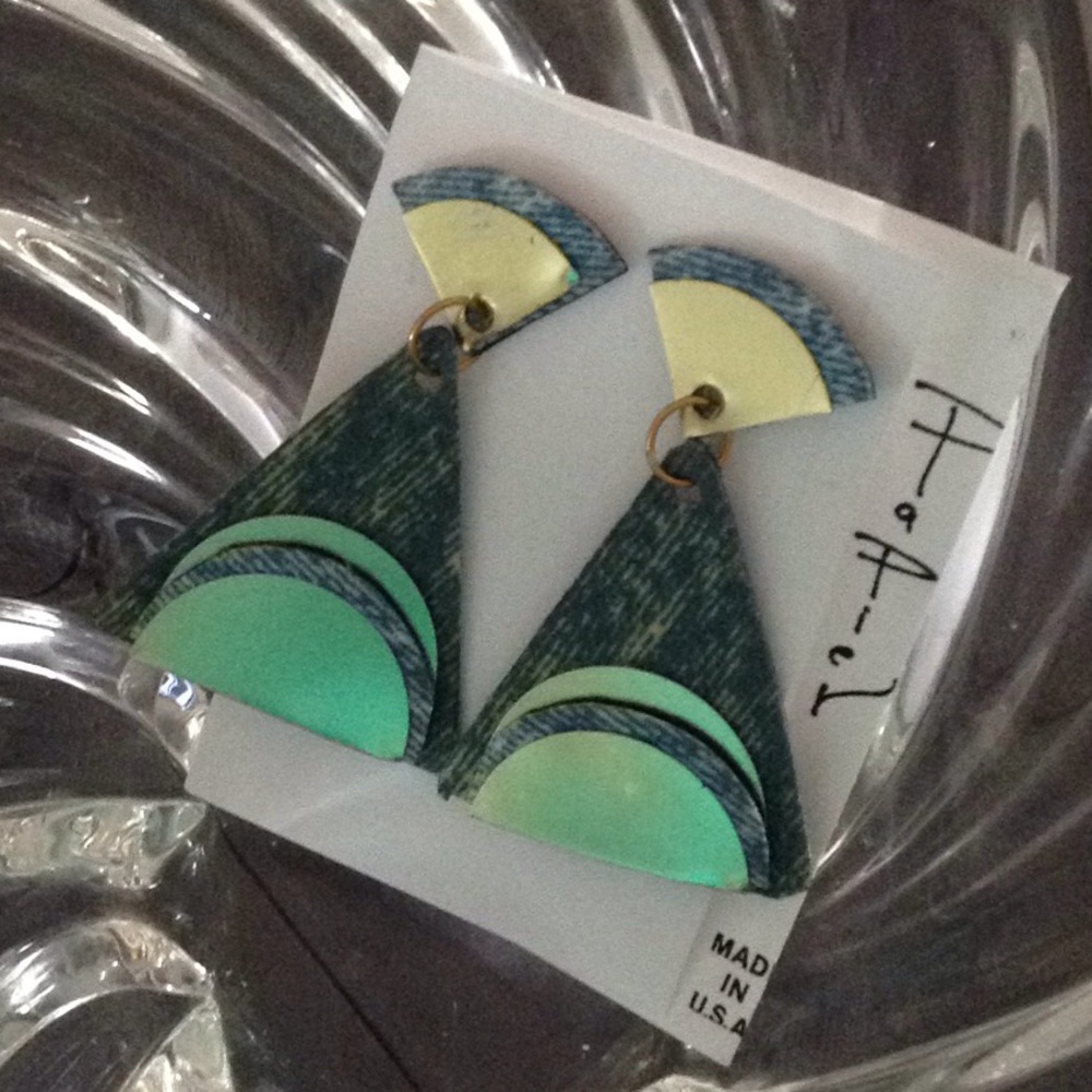 Denim Fabric retro Earrings w/recycled metal trim